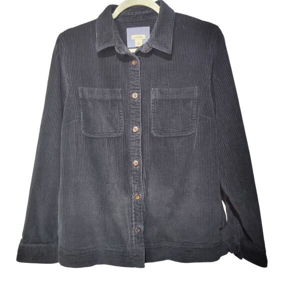 LL Bean Women's Sz S Navy Blue Corduroy Shacket Shirt Jacket Thick Warm Button - Picture 1 of 5